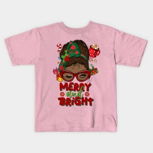 Merry and Bright, Black Girl Christmas Magic Kids T-Shirt